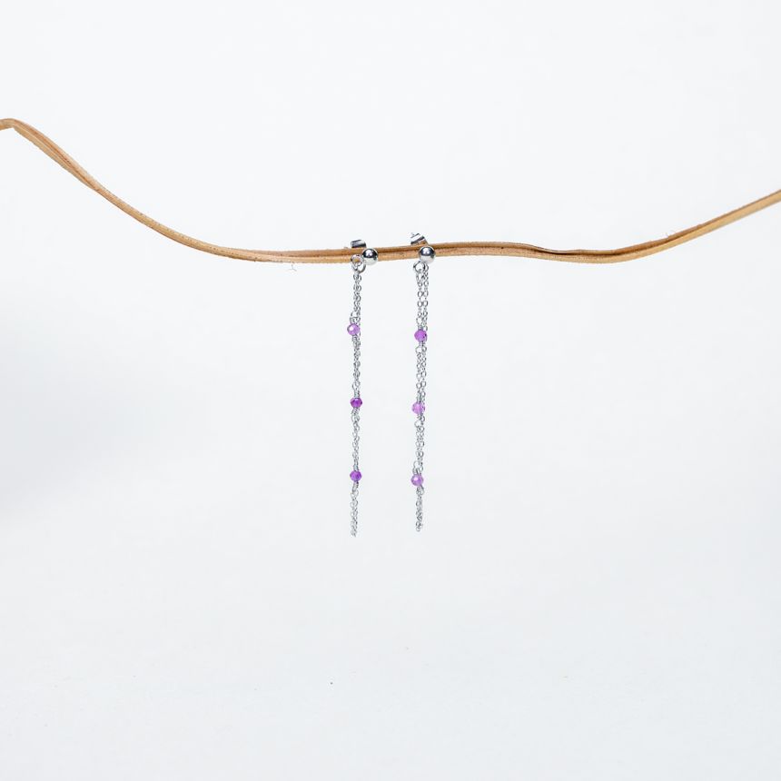 Boucles d'oreilles pendante Hélène - Améthyste extra