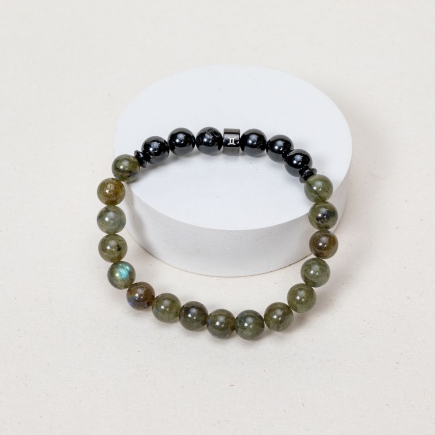 Bracelet Gémeaux - Labradorite, Tourmaline - Noir