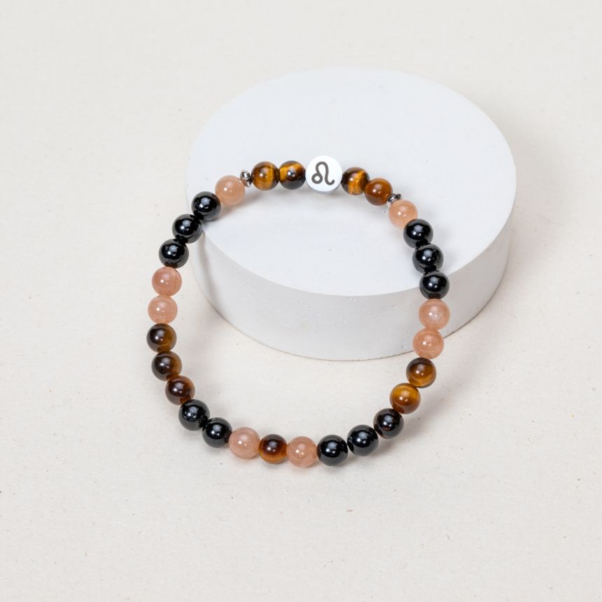 Bracelet Lion - Oeil de Tigre, Pierre du Soleil, Tourmaline